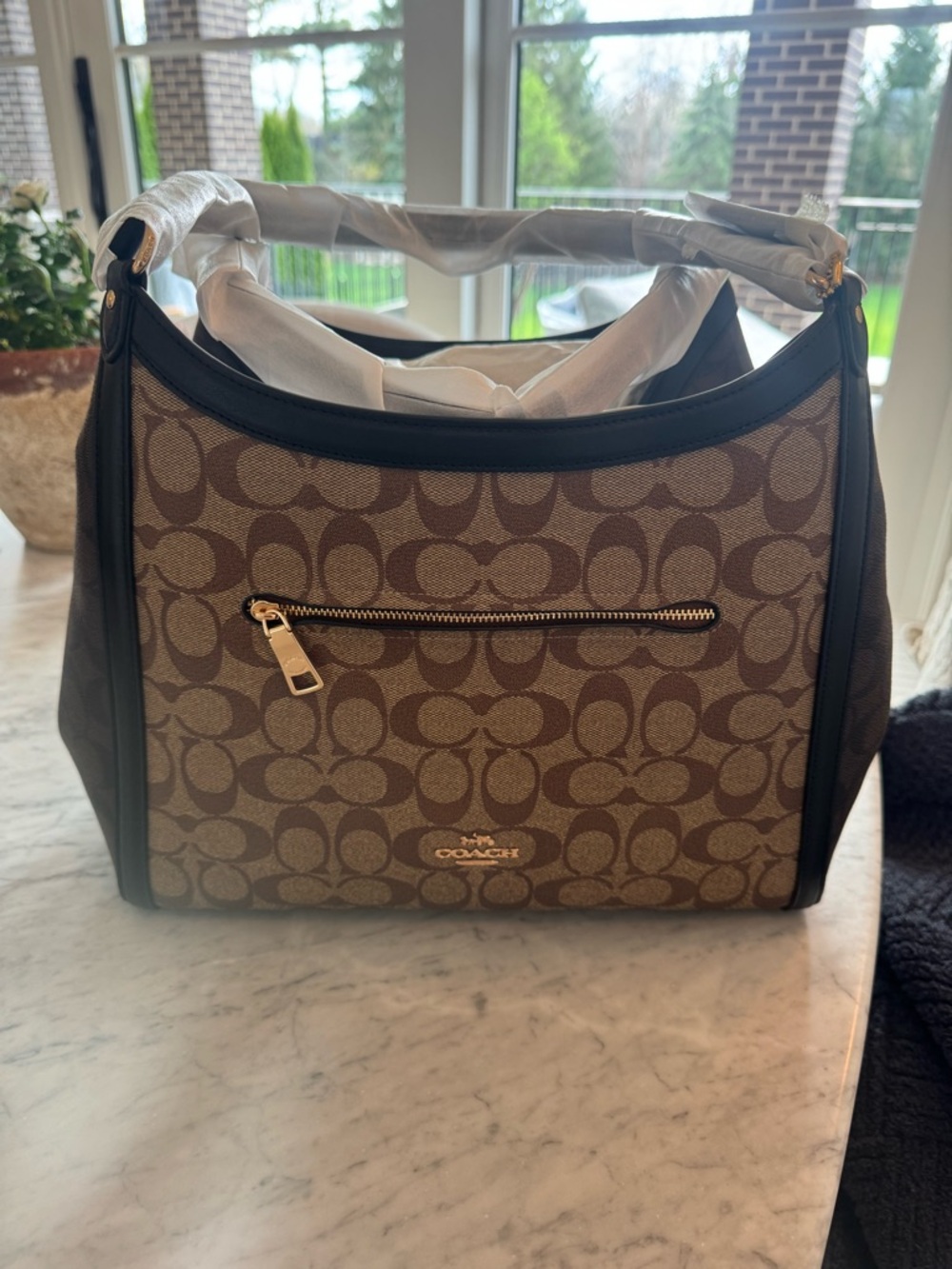 Coach Brown Kristy Shoulder Bag with Black Trim